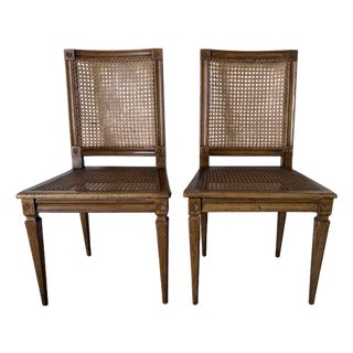 Antique Italian Louis XVI–Style Wood & Cane Accent Chairs – A Pair For Sale