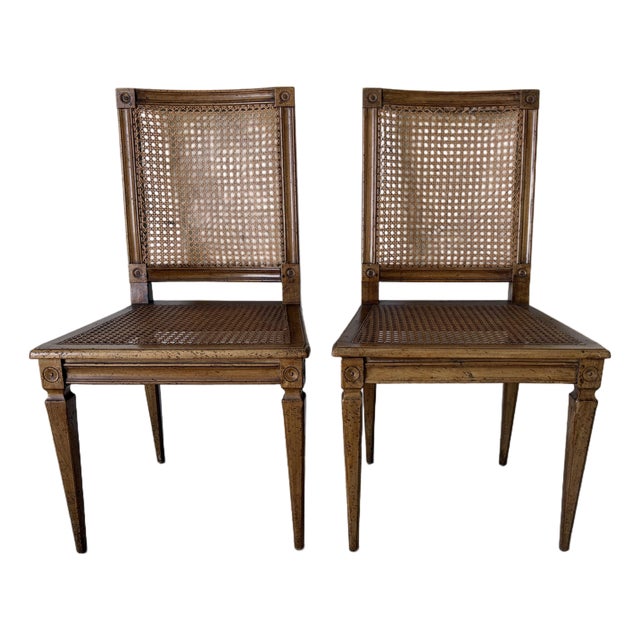 Antique Italian Louis XVI–Style Wood & Cane Accent Chairs – A Pair For Sale