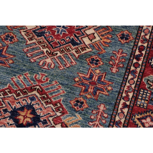 Southwestern Super Kazak Green/Red Wool Rug - 3'0'' X 4'0'' For Sale - Image 4 of 10