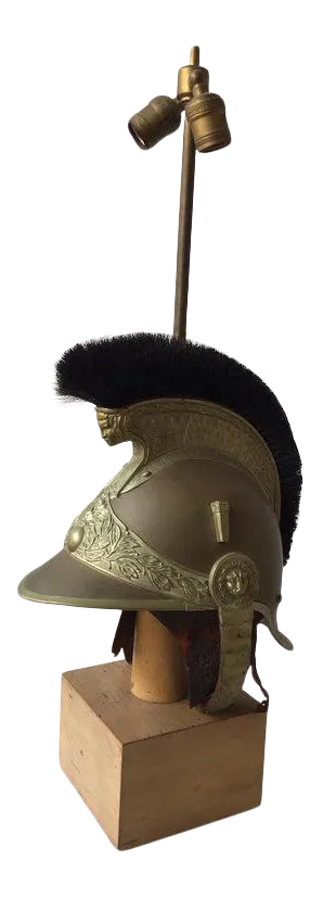 1840s French Fireman’s Helmet Lamp on Base