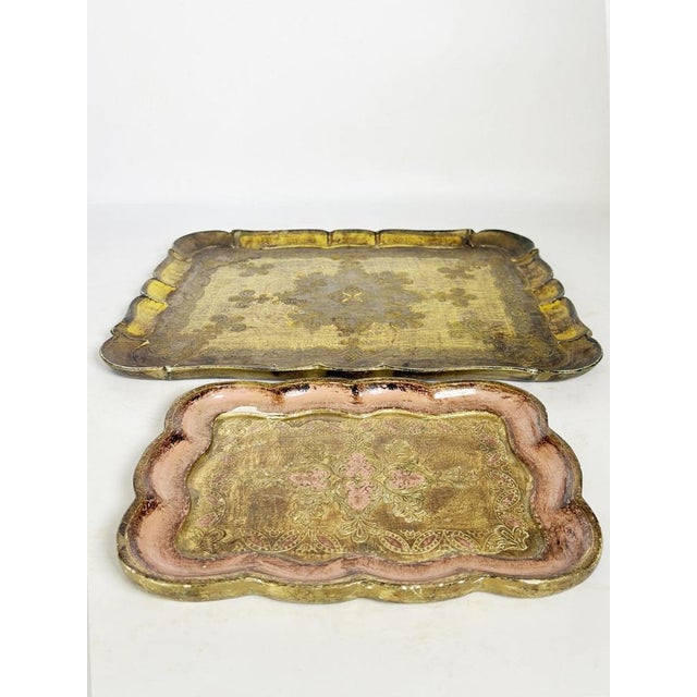 20th Century Gilded Wooden Trays, India, Set of 2 For Sale - Image 6 of 14