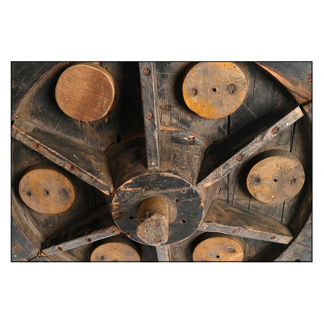 Wooden Wheel on Iron Base For Sale - Image 3 of 4
