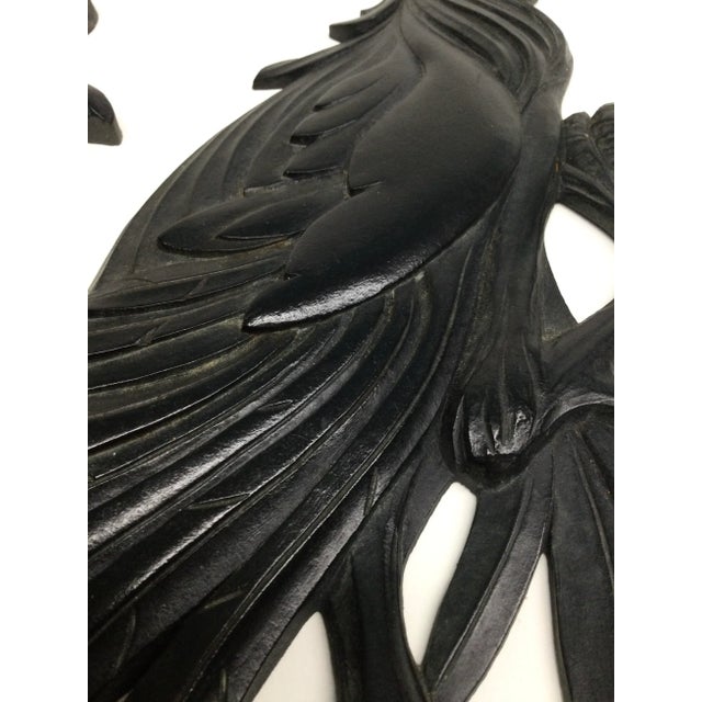 Syroco Wood Vintage Syroco Hollywood Regency Black Fighting Rooster or Crazy Chicken Rooster Art Wall Hanging For Sale - Image 4 of 9