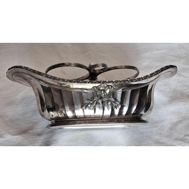 Antique 20th Century French Engraved Crystal Cruet and Silver-Plated Metal Stand from Gallia, 1890s For Sale - Image 9 of 13