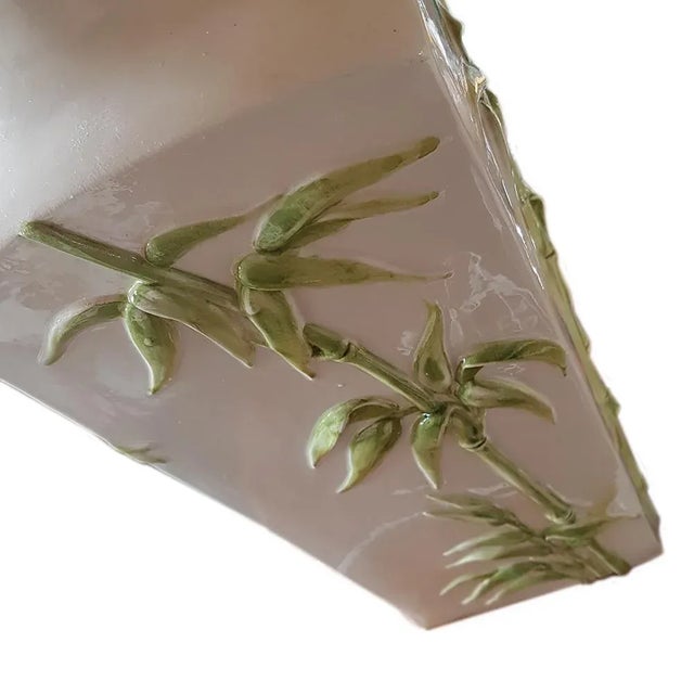 Mid-Century Italian Bamboo Pattern Majolica Table Lamp For Sale - Image 5 of 7