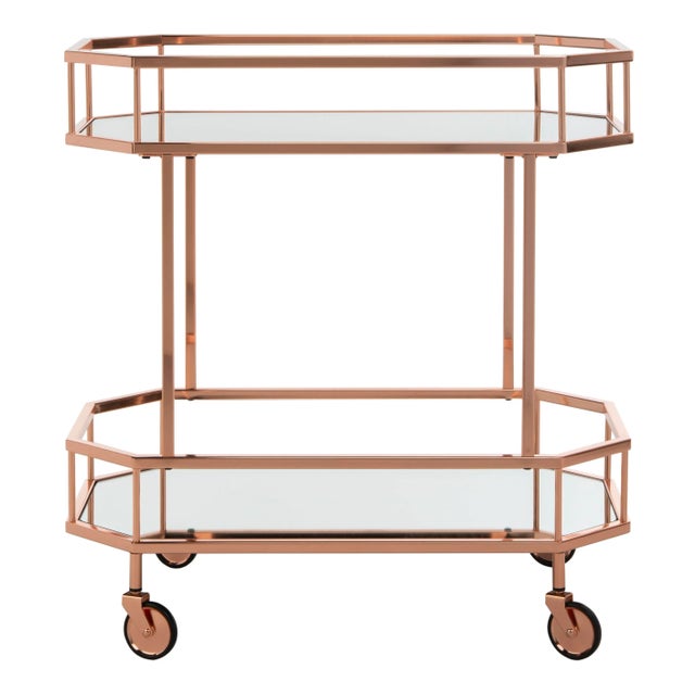 Metal 2 Tier Octagon Bar Cart in Rose Gold & Mirror For Sale - Image 7 of 7