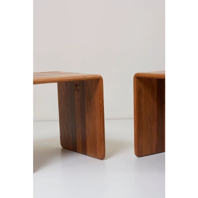 Pair of two wood ribbon stools designed by James Rannefeld for Jawar. The stools are in excellent condition. This piece is...