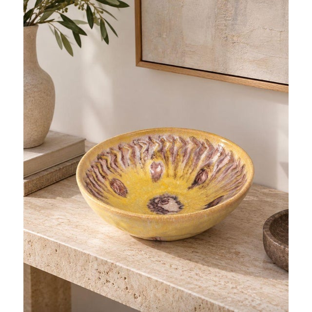 Ceramic Guido Gambone Yellow Ceramic Bowl, Italy, C. 1950s For Sale - Image 7 of 8