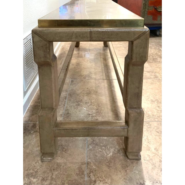1990s Marge Carson Leather Wrapped Console Table For Sale - Image 5 of 11
