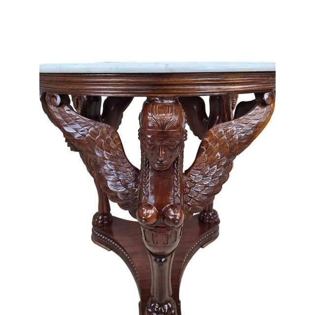 Brown Vintage Indonesian Neoclassical Style Winged Caryatid Marble Top Center Table For Sale - Image 8 of 8