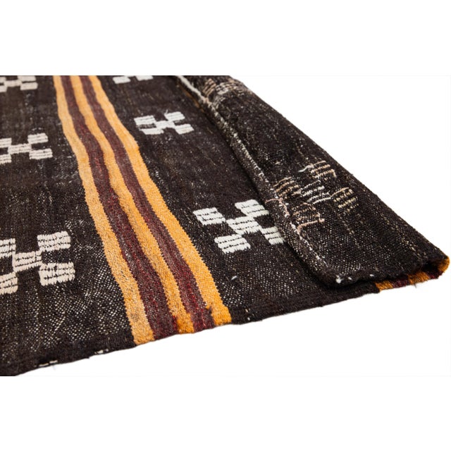 Brown and Orange Vintage Kilim Handmade Flatweave Striped Pattern Wool Rug For Sale - Image 4 of 11
