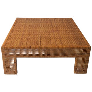 Large Wicker Rattan Coffee Table, Circa 1980s For Sale