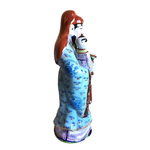 Vintage Mid 20th Century Chinese God of Happiness and Prosperity Hand Painted Porcelain Figurine For Sale - Image 4 of 8