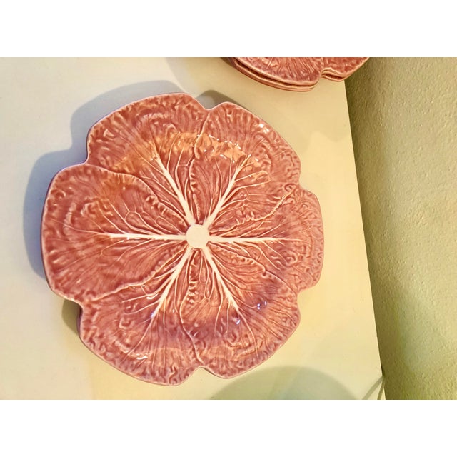 1970s 1970s Bordallo Pinheiro Pink Cabbage Plates Set of 6 For Sale - Image 5 of 9