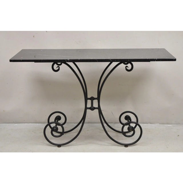 Early 20th Century French Country Pastry Style Wrought Iron Marble Top Baker's Console Table For Sale - Image 12 of 12