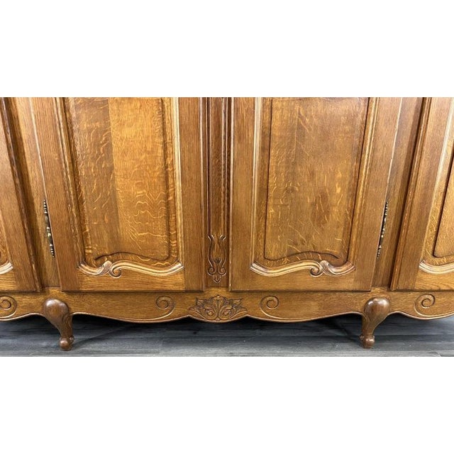 Wood Vintage French Louis XVI Style Carved Oak 4-Door Armoire For Sale - Image 7 of 16