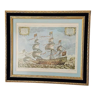 1980s British Maritime Museum Framed 17th Century Sovereign of the Seas War Ship John Payne 1637 Reproduction Print For Sale