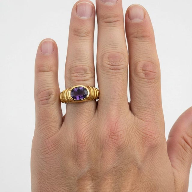 Not Yet Made - Made To Order Oval Bezel Amethyst Ring for Men Silver, Gold, Size 10 For Sale - Image 5 of 5