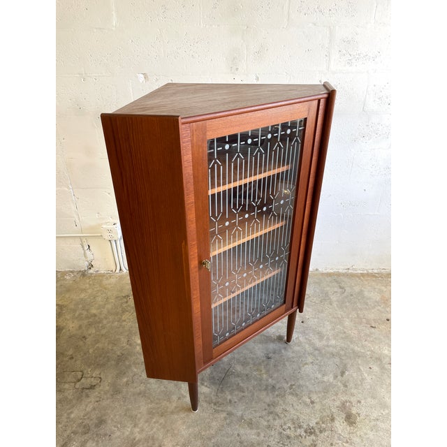 Danish Modern Teak Corner Glass Curio Cabinet or Bar For Sale - Image 10 of 10