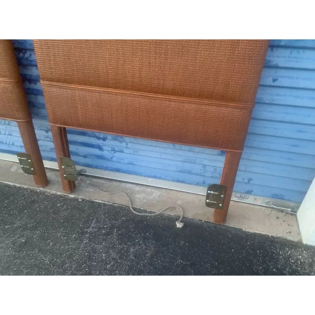 Late 20th Century Tommy Bahama Bamboo Wicker Rattan Twin Headboards With Pineapple Finials - Set of 2 For Sale - Image 5 of 11