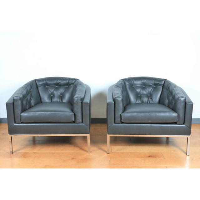 Mid Century Pair of Leather and Steel Lounge Chairs For Sale - Image 10 of 10