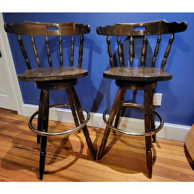 Pair of Vintage 1970s Oak Bar Height Swivel Captain's Stools Chairish