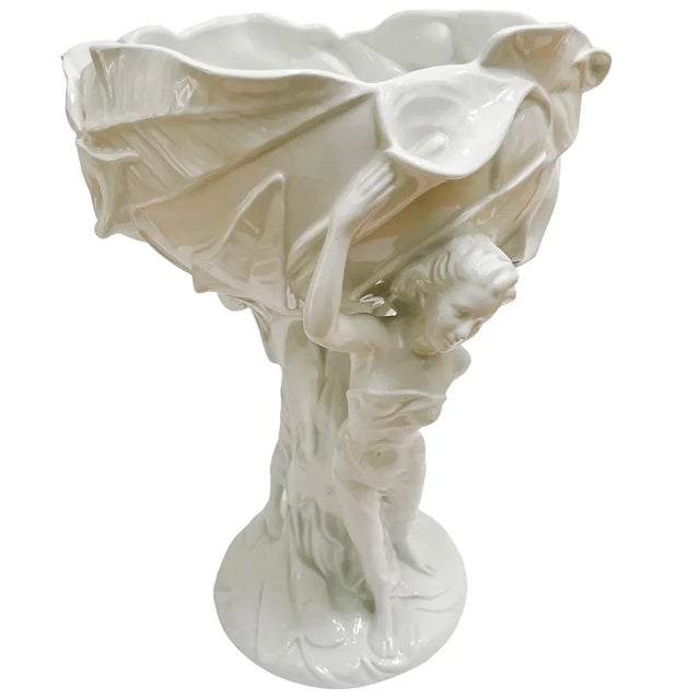 Large Italian Art Nouveau Centerpiece Bowl With Figural & Calla Lily Motif For Sale In San Diego - Image 6 of 9