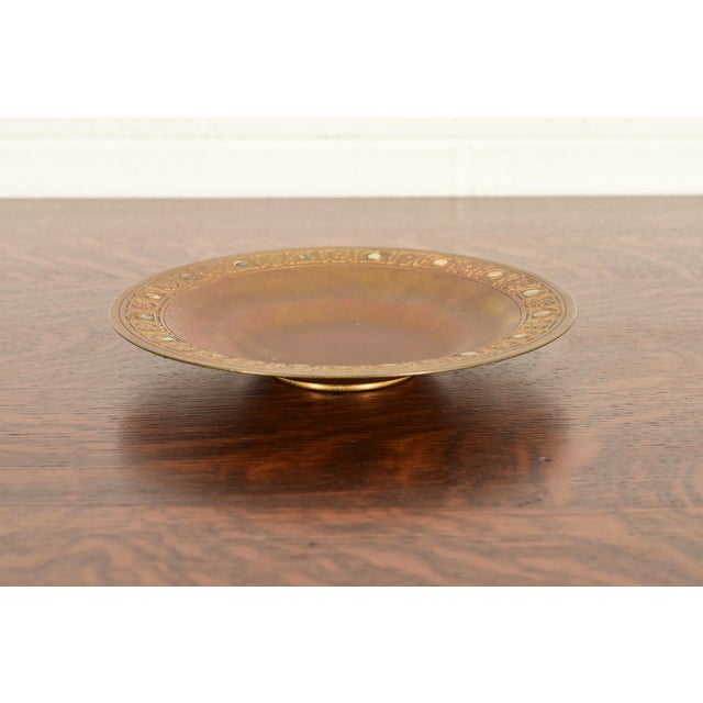 Art Deco Tiffany Studios New York Bronze Doré Bowl With Abalone Inlay For Sale - Image 3 of 11