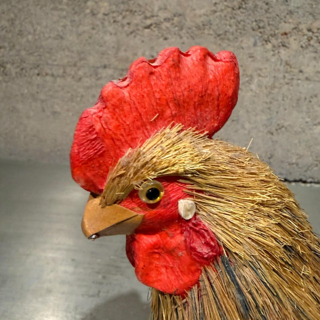 Textile Rooster Figurine Handcrafted Straw October Hill French Country Farmhouse Decor For Sale - Image 7 of 8