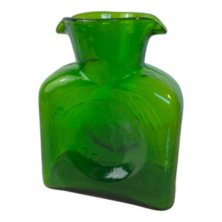 Mid 20th Century Blenko Emerald Green Double Spout Water Bottle Pitcher For Sale