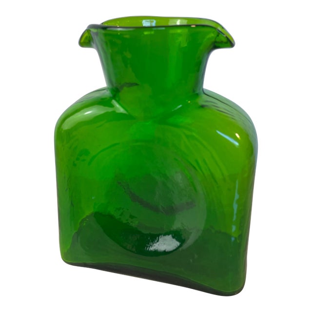 Mid 20th Century Blenko Emerald Green Double Spout Water Bottle Pitcher For Sale