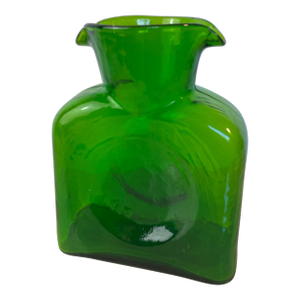Mid 20th Century Blenko Emerald Green Double Spout Water Bottle Pitcher