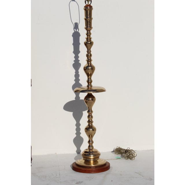 1960s Hollywood Regency Brass Floor Lamp with Shade For Sale - Image 4 of 11