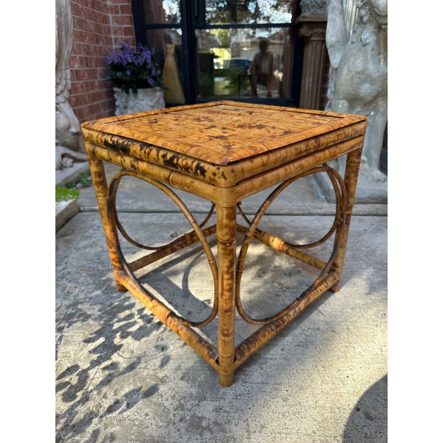 Wood Vintage Scorched Tortoise Bamboo Side Table For Sale - Image 7 of 7