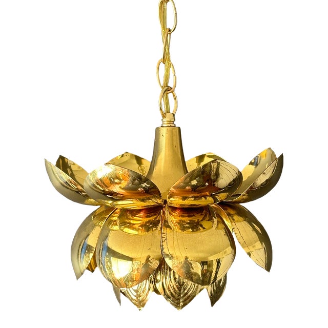 Feldman 1970s Small Brass Lotus Light Fixture For Sale