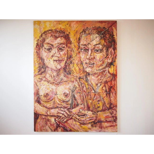 Original Expressionist Peter Passuntino Abstract Painting of Nude Woman Couple For Sale - Image 9 of 10