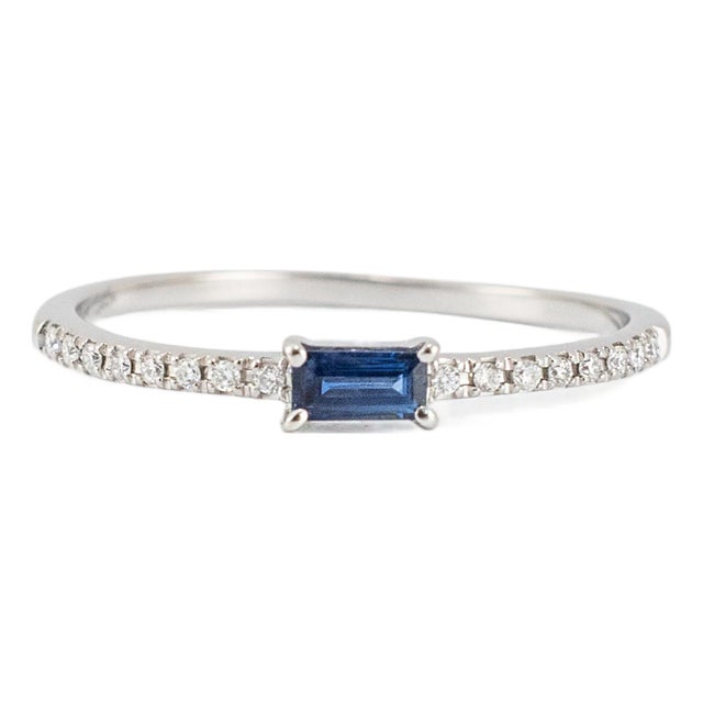 14k White Gold 0.19 CTW Baguette Sapphire Pave Diamond Stacking Band Ring, Size 7 For Sale