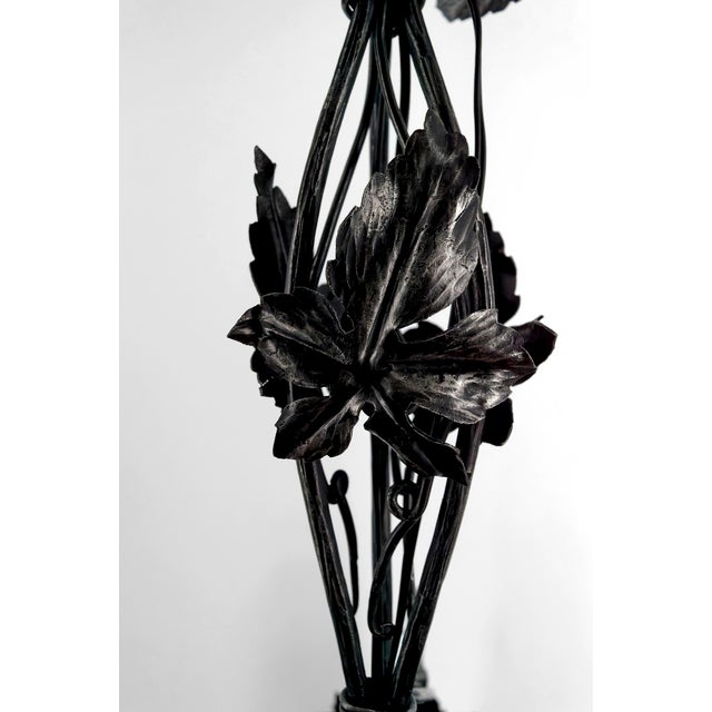 Beige Art Deco Chandelier in Wrought Iron and Blown Glass from Muller Frères Lunéville, France, 1920s For Sale - Image 8 of 18