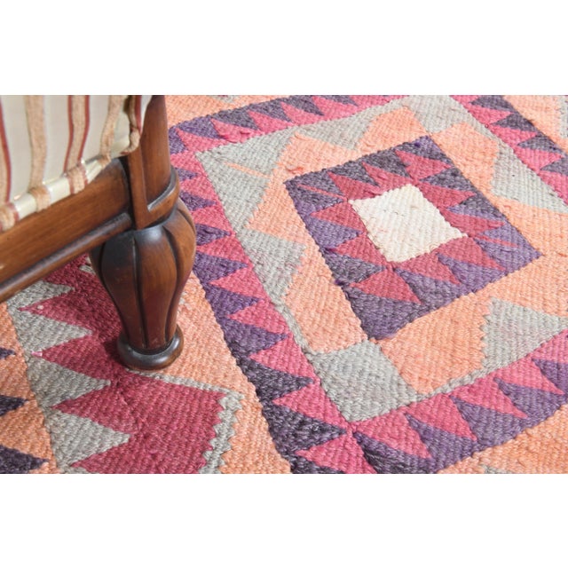 Tribal 1970s Turkish Oushak Handmade Wool Cotton Pink Runner Rug For Sale - Image 3 of 11