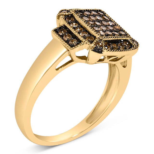 Contemporary 10K Yellow Gold Plated .925 Sterling Silver 1/2 Cttw Champagne Diamond Step Up Ring - Size 7 For Sale - Image 3 of 6