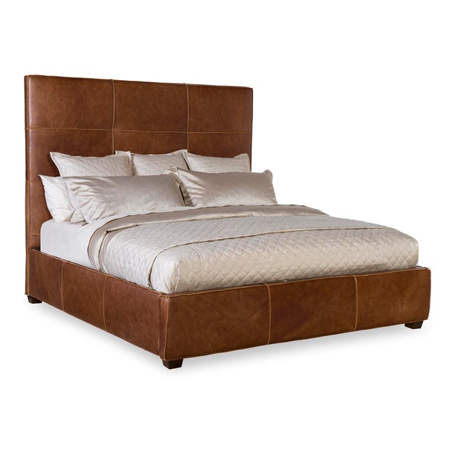 Quintin Queen Bed in Brizo Hazelnut Leather Upholstery