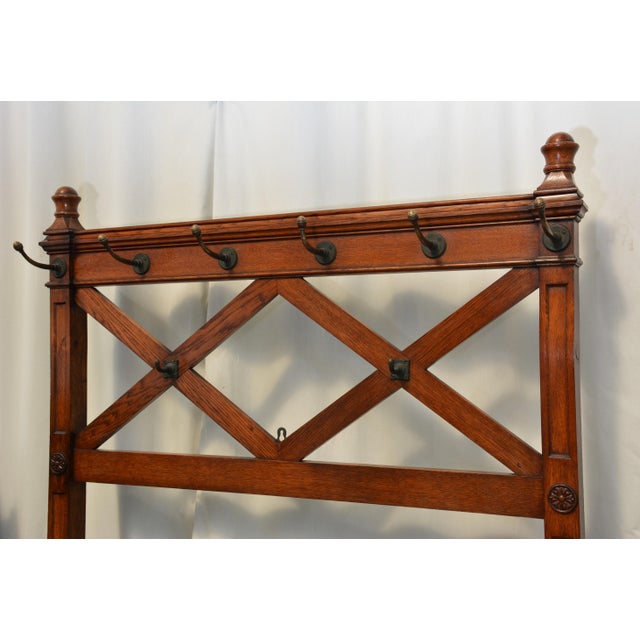 Brown Gothic Revival Pugin Style Oak Coat Stand, 1860s For Sale - Image 8 of 18