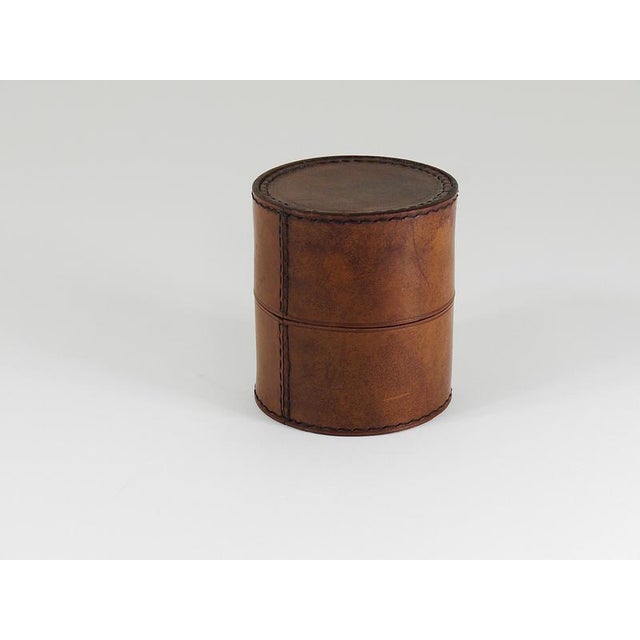 Animal Skin Round Leather Storage Box with Lid attributed to Carl Auböck, Vienna, Austria, 1950s For Sale - Image 7 of 16