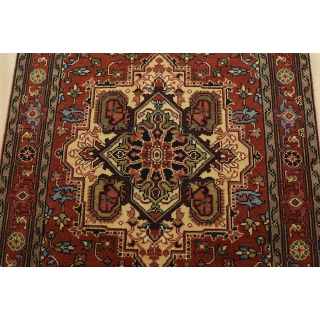 2020s Heriz Runner 4′ X 12’1” Red Wool Tribal Hand-Knotted Oriental Rug For Sale - Image 5 of 13