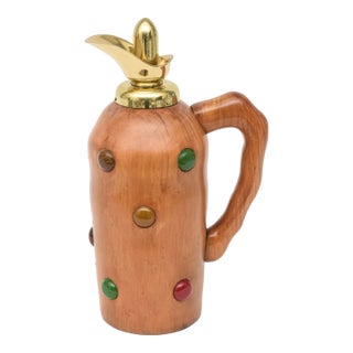 Vintage Italian Wood Resin, Brass Decanter, Jug in Style of Aldo Tura, Barware For Sale