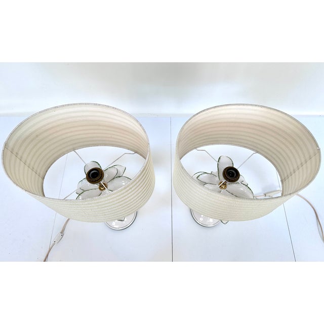 Metal Italian Painted Ceramic and Brass Palm Tree Table Lamps from Tommaso Barbi, 1970s, Set of 2 For Sale - Image 7 of 18