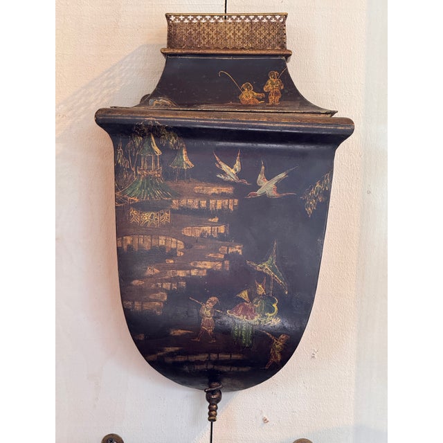 1920s Tole Painted Wall Lavabo With Chinoiserie Decoration For Sale - Image 6 of 12