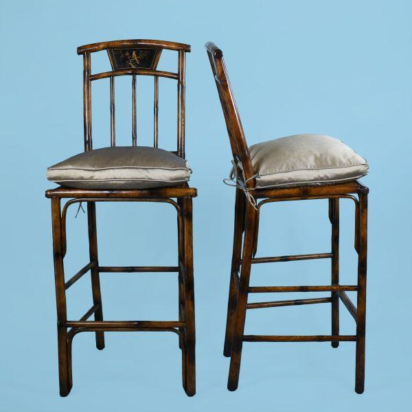 Pair of Burnt Bamboo Counter Stools | Chairish