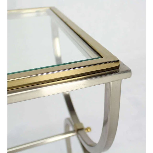 Transparent Mid-Century Modern Chrome, Glass, and Brass U-Shape Console Table For Sale - Image 8 of 11