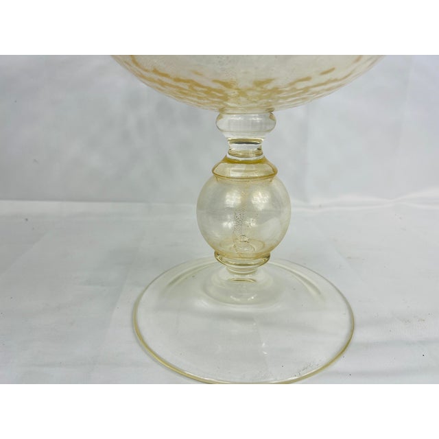 Late 20th Century Monumental Murano Gold Flecked Centerpiece Compote - Signed 18.25" For Sale - Image 5 of 6